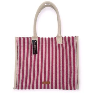 Christian Siriano Women’s Pink Creme Stripe Double Handle Large Terry Cloth Tote